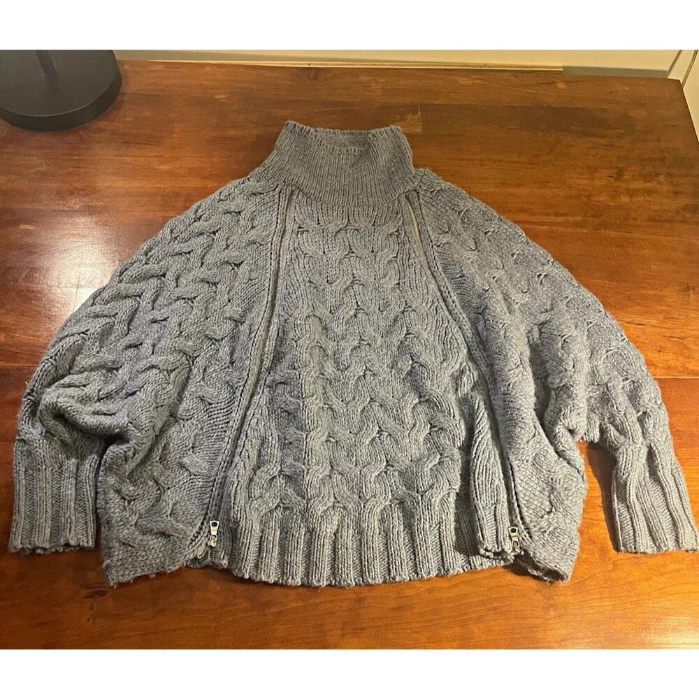 Free People Women's L Blue Chunky Knit Mockneck Zipper Detail Pullover Sweater